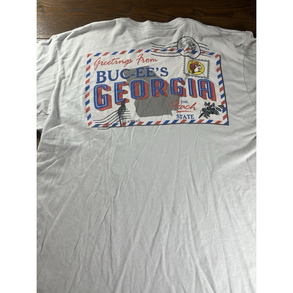 Buc-ee's Greetings From Georgia Gray Peach State Postcard Adult Large T-Shirt